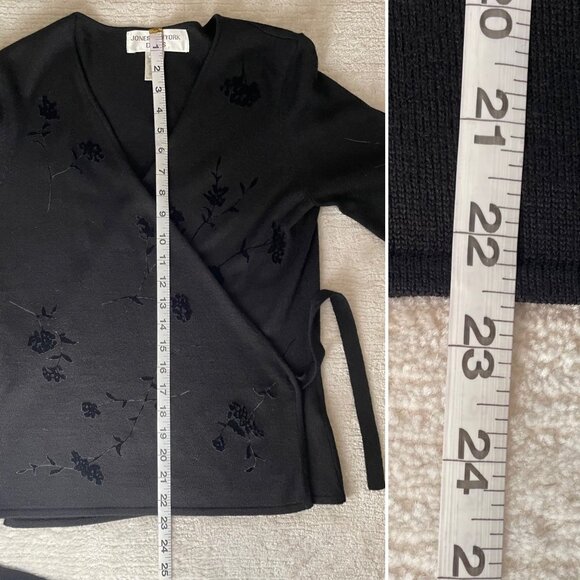 Jones New York Top Size 0P Black Wrap Knit Velvet Floral Vintage 1990s Elegant - Picture 6 of 14